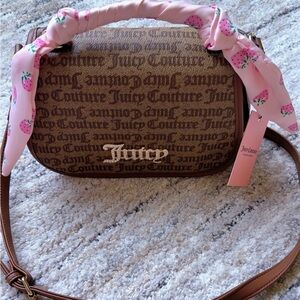 Juicy Couture Brown Logo Crossbody with Pink Scarf Detail